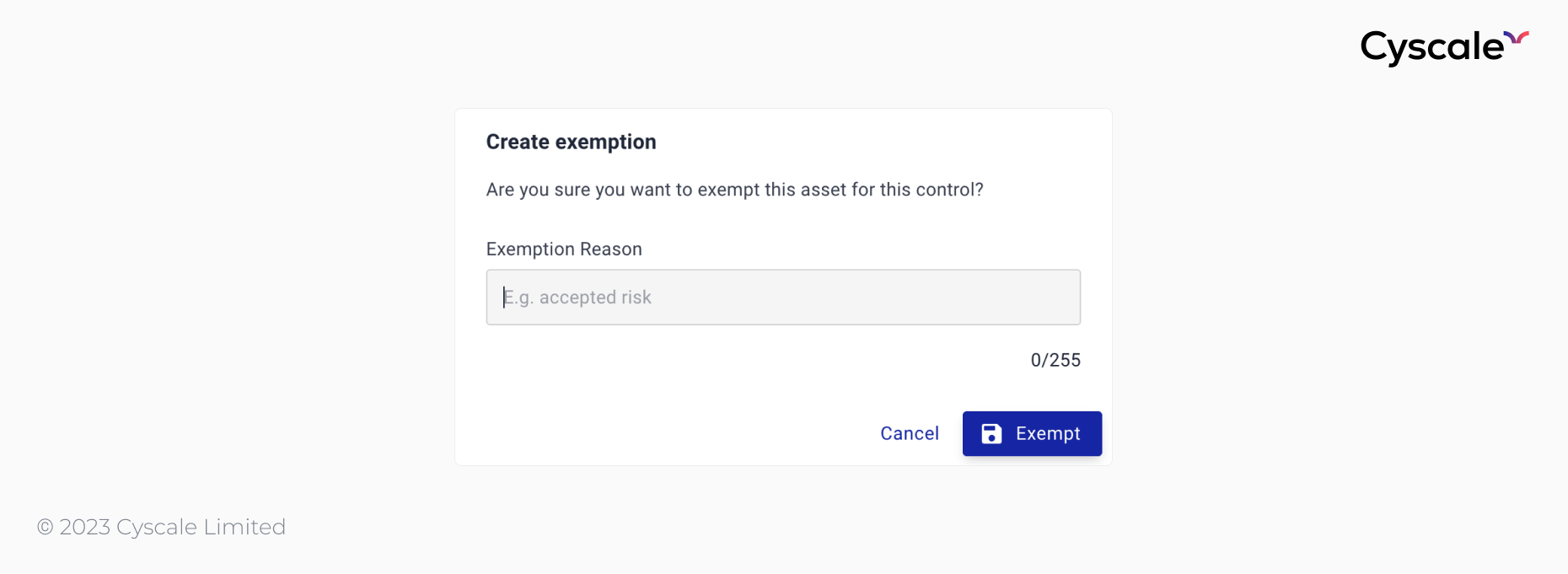 Creating exemptions in the Cyscale platform