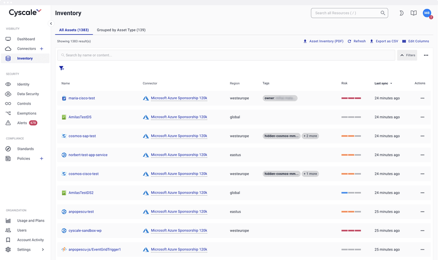 Cyscale CSPM inventory screenshot