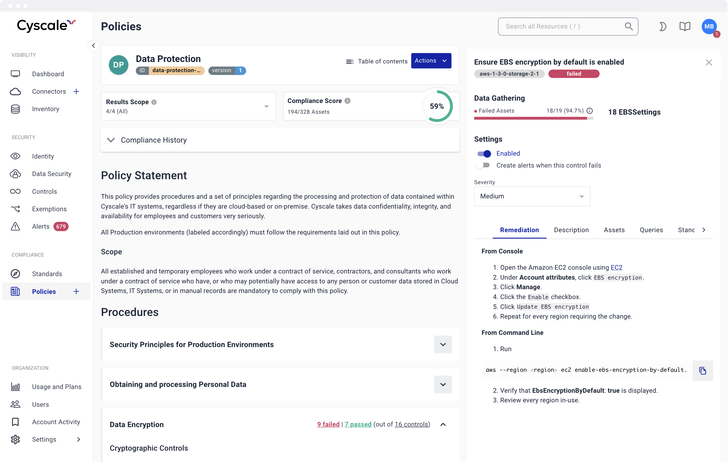 A list of different out-of-the-box policies and standards