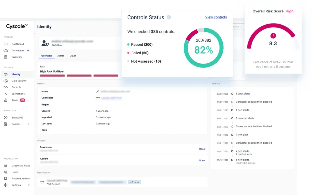 Cyscale platform screenshot showing cloud risk and remediation insights